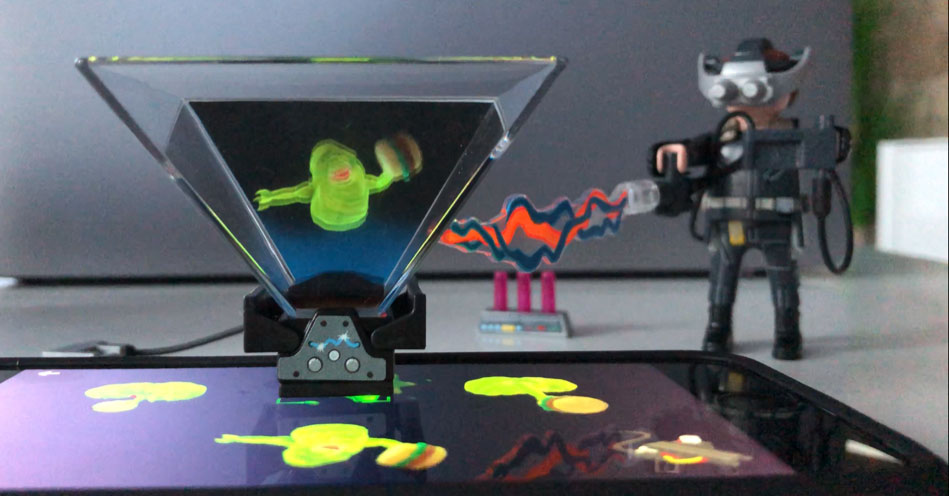 Alle Bestandteile des Playmobil Hologramms – Playmogram 3D – Geisterjäger bei der Arbeit.